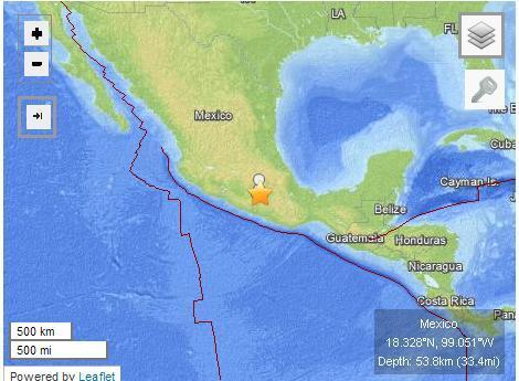 墨西哥中南發(fā)生5.8級(jí)地震震源深度53公里（圖）